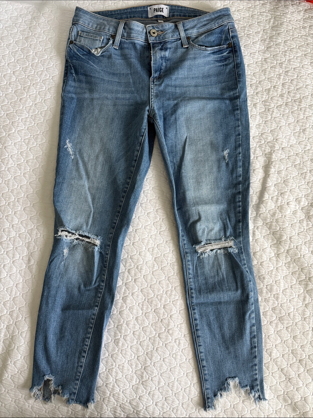 Paige Light Blue Ripped Skinny Jeans